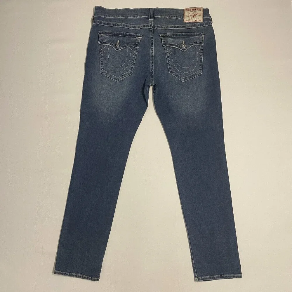 True Religion Jeans Mens 40 x 33 Blue Geno Relaxed Slim SN Flap Stretch 44223
